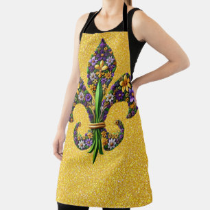 Floral Mardi Gras fleur de lis Apron