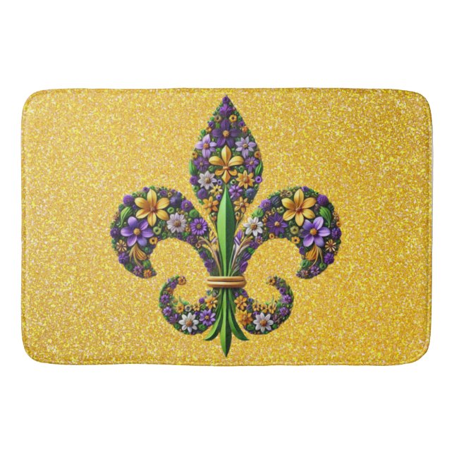 Floral Mardi Gras fleur de lis Bath Mat (Front)