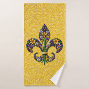 Floral Mardi Gras fleur de lis Bath Towel