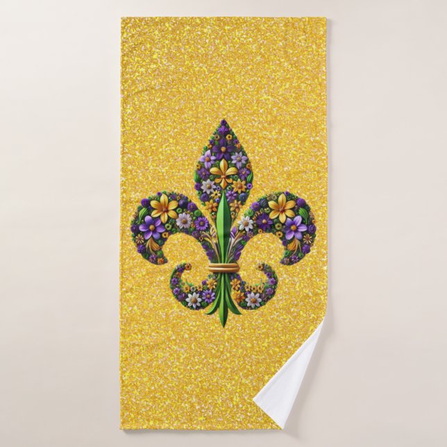 Floral Mardi Gras fleur de lis Bath Towel (Bath Towel)