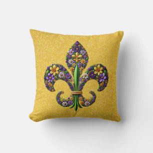 Floral Mardi Gras fleur de lis Cushion