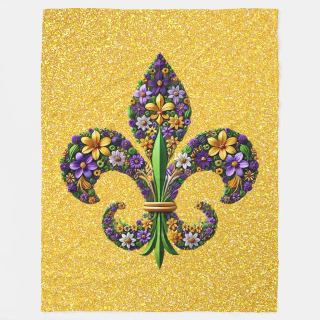Floral Mardi Gras fleur de lis Fleece Blanket (Front)