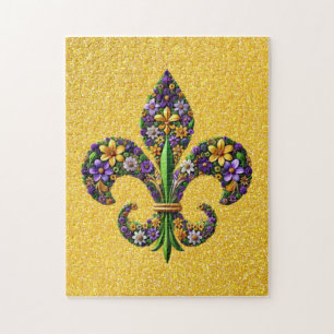 Floral Mardi Gras fleur de lis Jigsaw Puzzle
