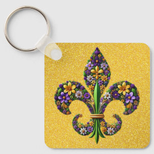 Floral Mardi Gras fleur de lis Key Ring