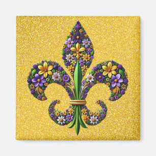 Floral Mardi Gras fleur de lis Magnet