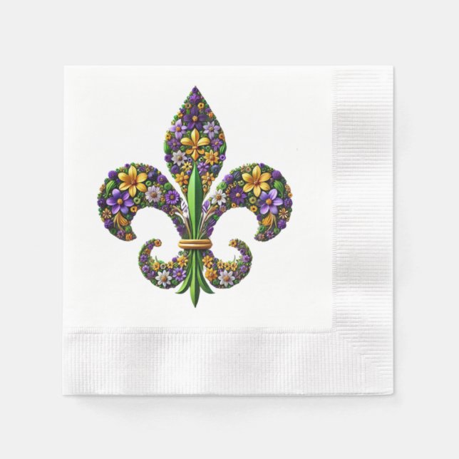 Floral Mardi Gras fleur de lis Napkin (Front)