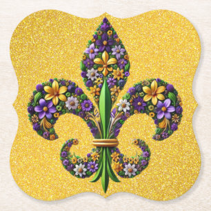 Floral Mardi Gras fleur de lis Paper Coaster