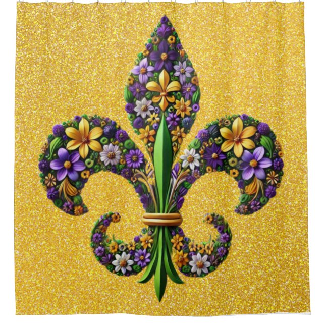 Floral Mardi Gras fleur de lis Shower Curtain (Front)