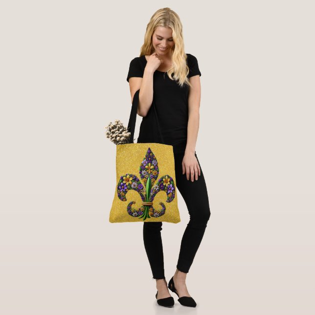 Floral Mardi Gras fleur de lis Tote Bag (On Model)