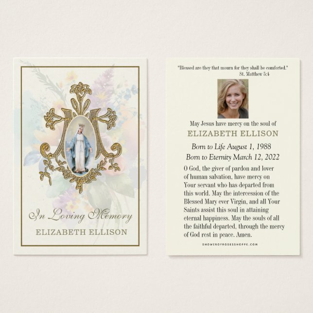 Floral Marian Cross Virgin Mary Funeral Prayer (Front & Back)