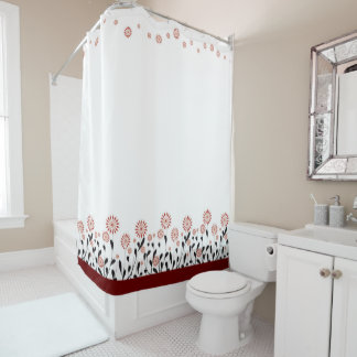 floral maroon white Shower Curtain