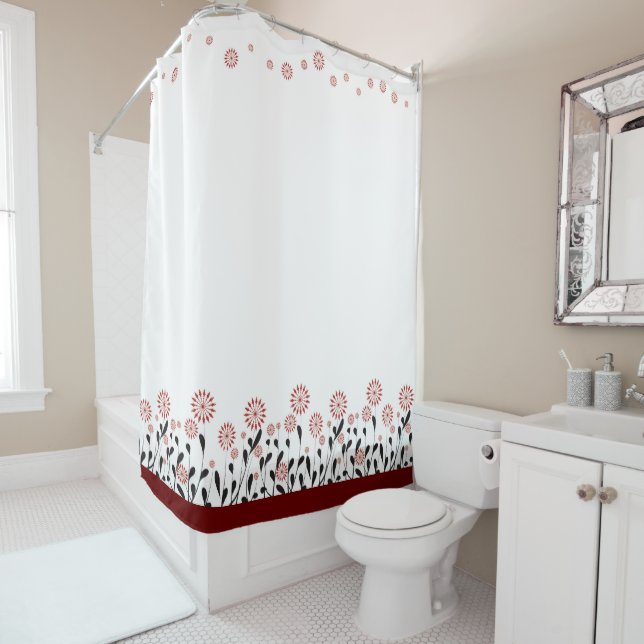 floral maroon white Shower Curtain (In Situ)