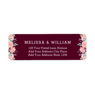 Floral Marsala Bride Groom Wedding Return Address