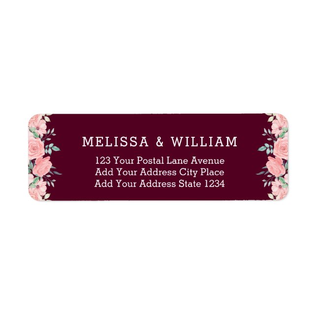 Floral Marsala Bride Groom Wedding Return Address (Front)