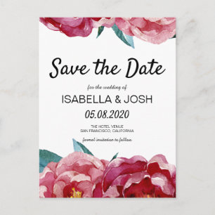 Floral Marsala Burgundy Peony Save the Date Announcement Postcard