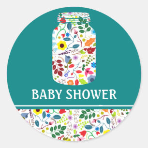 Floral Mason Jar Baby Shower Classic Round Sticker