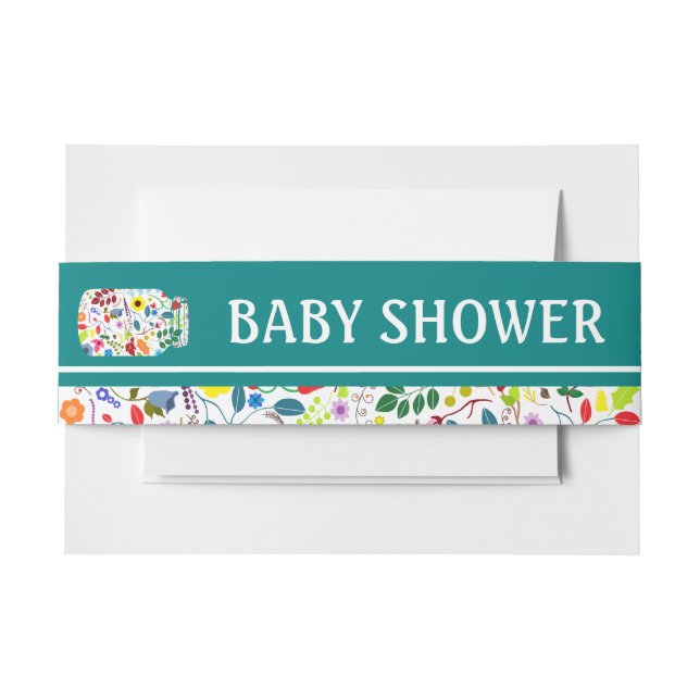 Floral Mason Jar Baby Shower Invitation Belly Band (Front Example)