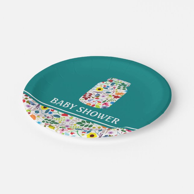 Floral Mason Jar Baby Shower Paper Plate (Angled)