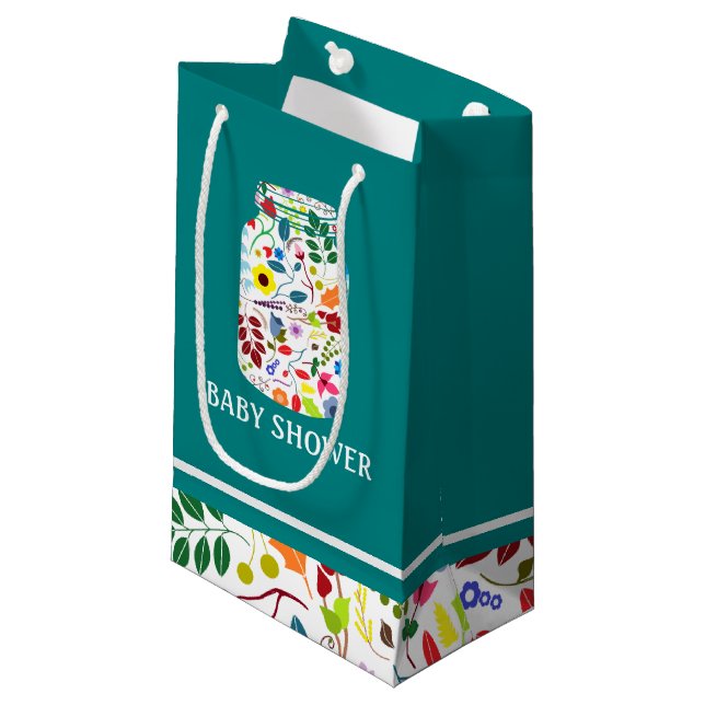 Floral Mason Jar Baby Shower Small Gift Bag (Front Angled)