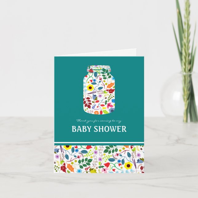 Floral Mason Jar Baby Shower Thank You Card (Front)