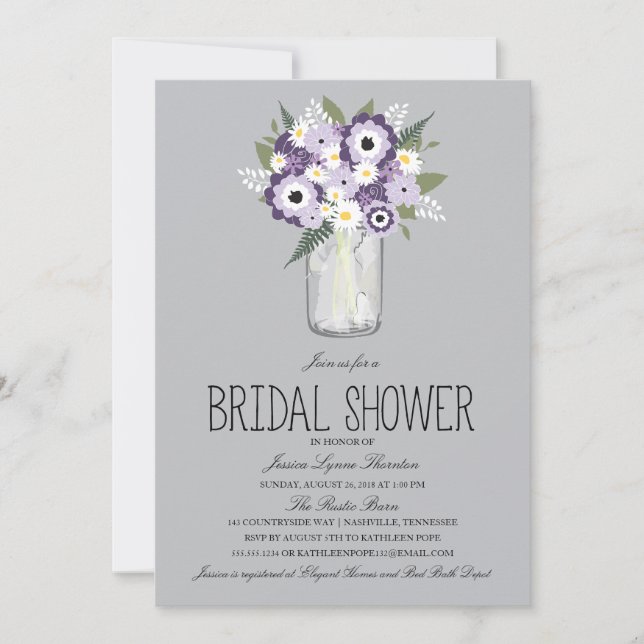 Floral Mason Jar Bridal Shower Invitation (Front)