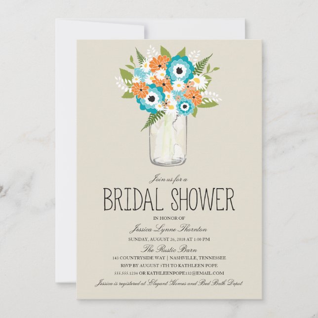Floral Mason Jar Bridal Shower Invitation (Front)
