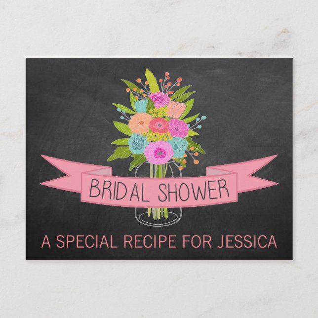 Floral Mason Jar Bridal Shower Recipe Cards (Front)