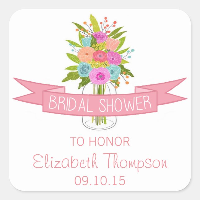 Floral Mason Jar Bridal Shower Stickers (Front)