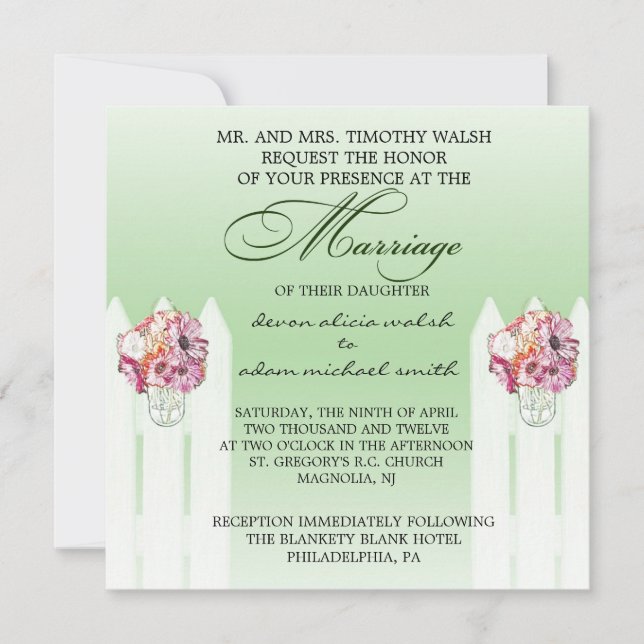 Floral Mason Jar Marriage Invitation (Front)