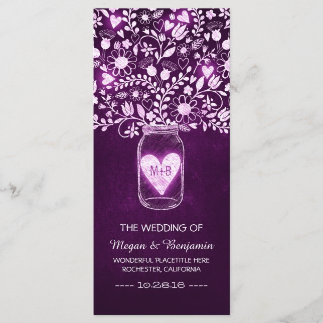 floral mason jar purple elegant wedding programs programme (Front)
