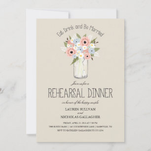 Floral Mason Jar Rehearsal Dinner Invitation