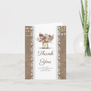 Floral Mason Jar Rustic Burlap Wedding Thank You Card