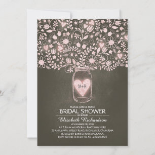 floral mason jar rustic pink bridal shower invitation
