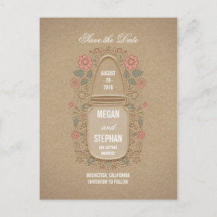 floral mason jar rustic save the date announcement postcard