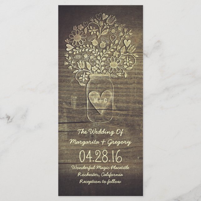 floral mason jar rustic wedding programs programme (Front)