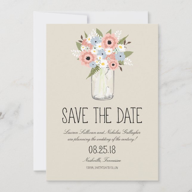 Floral Mason Jar Save the Date (Front)