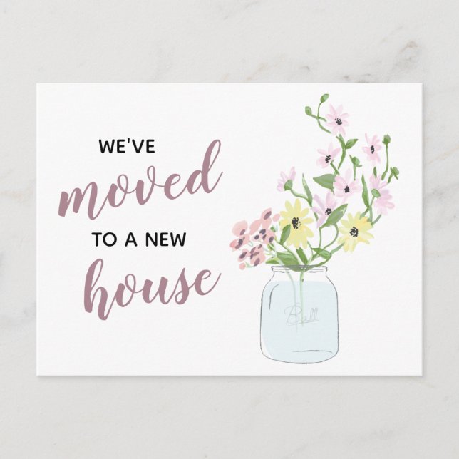 Floral Mason Jar We Have Moved New Address Moving Postcard (Front)
