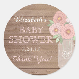 Floral Mason Jar & Wood Pink Baby Shower Sticker