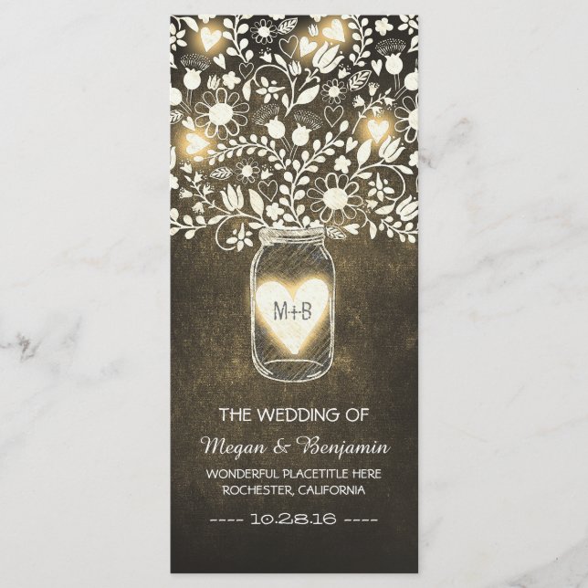 floral mason jar yellow elegant wedding programs programme (Front)