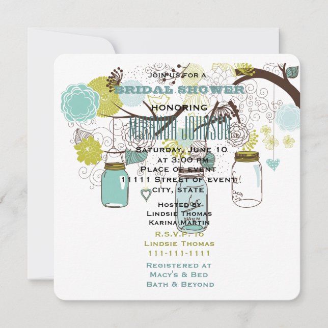 Floral Mason Jars Bridal Shower Invitation (Front)
