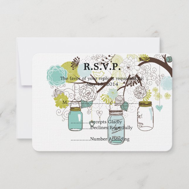 Floral Mason Jars  Wedding RSVP Card (Front)