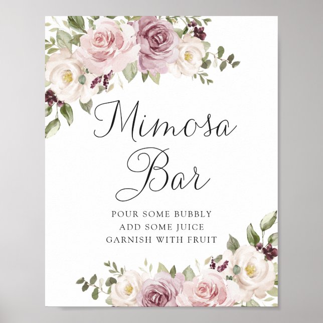 Floral Mauve Blush Elegant Wedding Mimosa Bar Poster (Front)