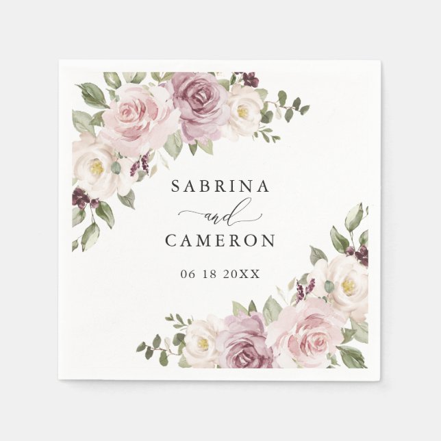 Floral Mauve Blush Greenery Personalised Wedding Napkin (Front)