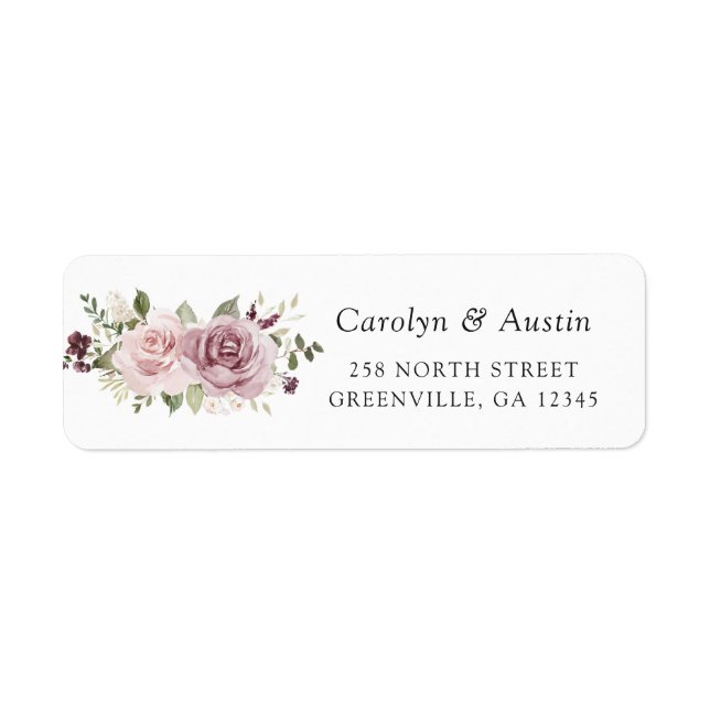 Floral Mauve Blush Greenery Return Address Label (Front)