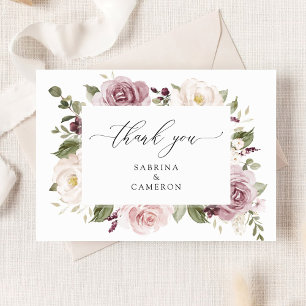 Floral Mauve Blush Greenery Wedding Thank You Card