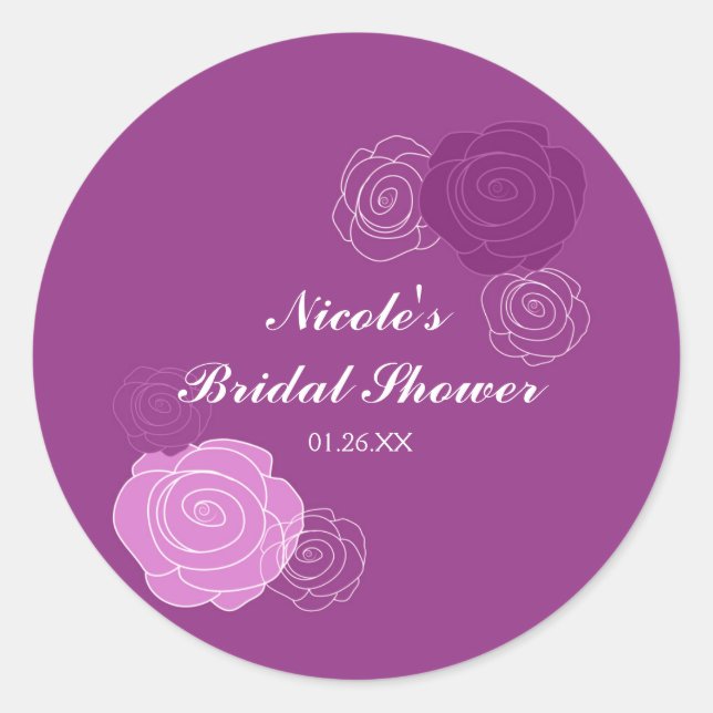 Floral Mauve Purple Bridal Shower Favour Stickers (Front)