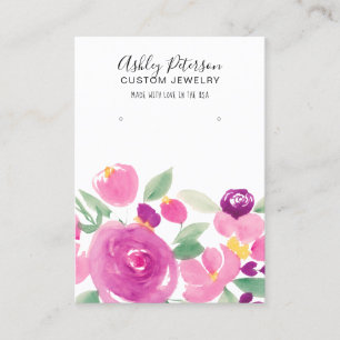 Floral mauve purple watercolor earring display business card