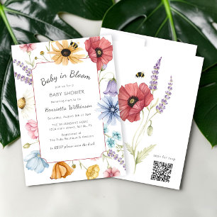 Floral Meadow Bee Baby Shower Scan RSVP Invitation