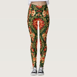 "Floral Meadow Leggings: Original Green Design" Leggings
