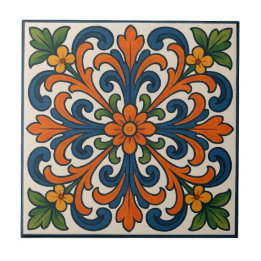 Floral Medallion Hand-Painted Style Tile